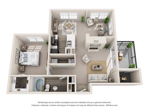 Floor plan for 1 bed, 1 bath, 935 sqft